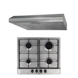 SIA 60cm 4 Burner Gas Hob & Stainless Steel Slim Visor Cooker Hood Extractor Fan