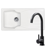 Astracast Sierra 1.0 Bowl White Kitchen Sink & Black Swan Neck Kitchen Mixer Tap