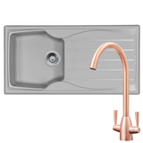Astracast Sierra 1 Bowl Light Grey Sink & Copper Twin Lever Mixer Tap Astracast Sierra 1 Bowl Light Grey Sink & Copper Twin Lever Mixer Tap
