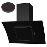 SIA 90cm Black Touch Control Angled Curved Glass Cooker Hood And Charcoal Filter