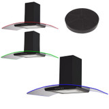 SIA 90cm Black 3 Colour LED Edge Lit Curved Glass Cooker Hood And Carbon Filter SIA 90cm Black 3 Colour LED Edge Lit Curved Glass Cooker Hood And Carbon Filter