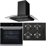 Black Touch Control 10 Function Single Fan Oven, 4 Burner Gas Hob & Curved Hood Black Touch Control 10 Function Single Fan Oven, 4 Burner Gas Hob & Curved Hood