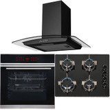 Black Touch Control 13 Function Single Fan Oven, 4 Burner Gas Hob & Curved Hood Black Touch Control 13 Function Single Fan Oven, 4 Burner Gas Hob & Curved Hood