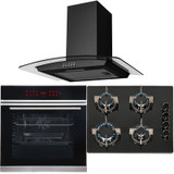 Black Touch Control 13 Function Single Fan Oven, 4 Burner Gas Hob & Curved Hood