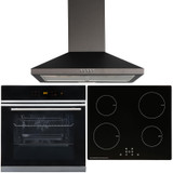 Black Touch Control 10 Function Single Fan Oven, 13A Induction Hob & Cooker Hood