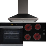 Black Touch Control 10 Function Single Fan Oven, 60cm Ceramic Hob & Cooker Hood
