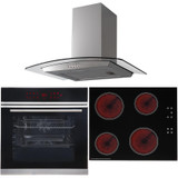 Black Pyrolytic Touch Control Single Fan Oven, 60cm Ceramic Hob & Curved Hood