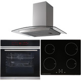 60cm Black Pyrolytic Touch Control Single Fan Oven, Induction Hob & Curved Hood