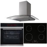 Black 13 Function Touch Control Single Fan Oven, Induction Hob & Curved Hood