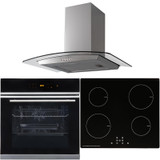 Black 10 Function Touch Control Single Fan Oven, 13A Induction Hob & Curved Hood