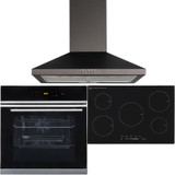 Black 10 Function True Fan Single Oven, 5 Zone Induction Hob & Chimney Extractor