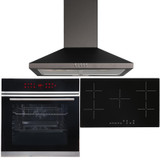 Black 13 Function Touch Control Single Oven, 5 Zone Ceramic Hob & Chimney Hood