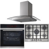 Pyrolytic Single Oven, 70cm 5 Burner Stainless Gas Hob & Curved Cooker Hood