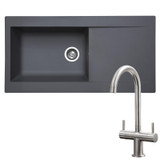 SIA 1.0 Bowl Grey Composite Reversible Inset Kitchen Sink & KT3BN Mixer Tap SIA 1.0 Bowl Grey Composite Reversible Inset Kitchen Sink & KT3BN Mixer Tap