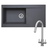 SIA 1.0 Bowl Grey Composite Reversible Inset Kitchen Sink & KT4BN Pull-out Tap