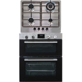 SIA 60cm Stainless Steel Built Under Double Electric Oven & 4 Gas Burner Hob