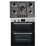 SIA 60cm Stainless Steel Double Built Under Fan Oven & 70cm 5 Burner Gas Hob