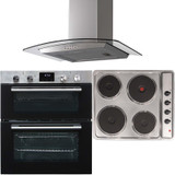 SIA 60cm Stainless Steel Built Under Double Oven, 4 Zone Hob & Curved Extractor