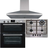 SIA 60cm Stainless Steel Built Under Oven, 4 Burner Gas Hob & Chimney Extractor