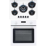 SIA 60cm White Single Electric True Fan Oven & 70cm White 5 Burner Gas Glass Hob