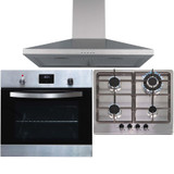 SIA 60cm Stainless Steel Digital Single Fan Oven, 4 Burner Gas Hob & Extractor