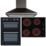 SIA 60cm Black Built In Double Fan Oven, 4 Zone Touch Ceramic Hob & Extractor