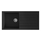 Black Composite Kitchen Sink, 1.0 Bowl With Drainer & Basket Waste - SIA CM10BL Black Composite Kitchen Sink, 1.0 Bowl With Drainer & Basket Waste - SIA CM10BL