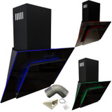 SIA 90cm Black 3 Colour LED Edge Lit Angled Glass Cooker Hood And 1m Ducting Kit SIA 90cm Black 3 Colour LED Edge Lit Angled Glass Cooker Hood And 1m Ducting Kit