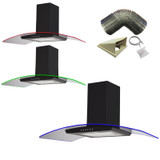 SIA 100cm Black 3 Colour LED Edge Lit Curved Glass Cooker Hood Fan & 1m Ducting SIA 100cm Black 3 Colour LED Edge Lit Curved Glass Cooker Hood Fan & 1m Ducting