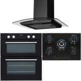SIA Double Built Under Electric Fan Oven, 5 Burner Gas Hob &Curved Cooker Hood SIA Double Built Under Electric Fan Oven, 5 Burner Gas Hob &Curved Cooker Hood