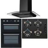 SIA 60cm Double Built In Electric Fan Oven, 4 burner Gas Hob & Curved Glass Hood SIA 60cm Double Built In Electric Fan Oven, 4 burner Gas Hob & Curved Glass Hood