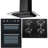 SIA 60cm Electric Double Oven, 4 burner Gas Glass Hob & Curved Glass Cooker Hood SIA 60cm Electric Double Oven, 4 burner Gas Glass Hob & Curved Glass Cooker Hood