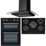 SIA Double Built In Electric Fan Oven, 5 Burner Gas Hob And Curved Glass Hood