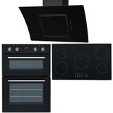 SIA 60cm Electric Double Oven, 90cm 5 Zone Induction Hob And Curved Angled Hood