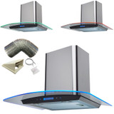 SIA 60cm Stainless Steel Touch Control LED Curved Glass Cooker Hood + 1m Ducting