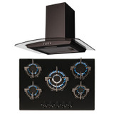 SIA 70cm Black Glass 5 Burner Gas Hob And Curved Glass Cooker Hood Extractor Fan SIA 70cm Black Glass 5 Burner Gas Hob And Curved Glass Cooker Hood Extractor Fan