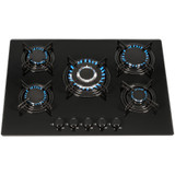 SIA GHG713BL 70cm Black 5 Burner Gas On Glass Hob With Enamel Pan Stands &FFD SIA GHG713BL 70cm Black 5 Burner Gas On Glass Hob With Enamel Pan Stands &FFD