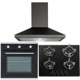 SIA 60cm Black Single Electric True Fan Oven, 4 Burner Gas Hob & Cooker Hood Fan SIA 60cm Black Single Electric True Fan Oven, 4 Burner Gas Hob & Cooker Hood Fan