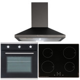 SIA 60cm Black Single Oven, ECO 13 Amp 4 Zone Induction Hob & Cooker Hood Fan