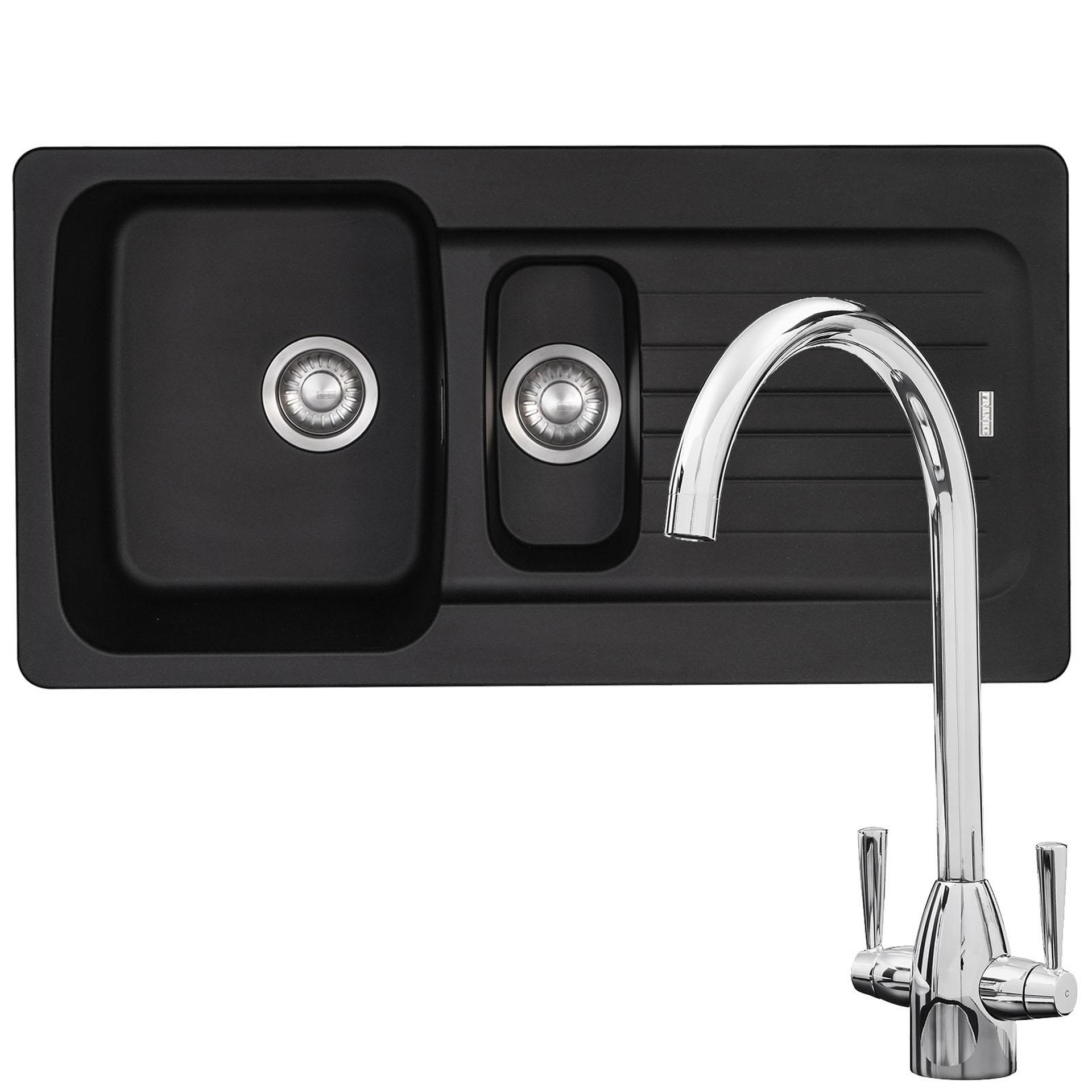 Franke Aveta 1.5 Bowl Black Tectonite Kitchen Sink & Chrome Mixer Tap