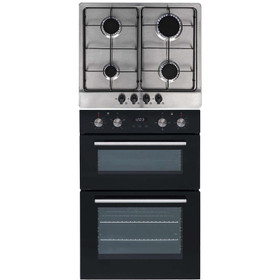SIA Built In Double Electric Fan Oven & Stainless Steel 60cm 4 Burner Gas Hob