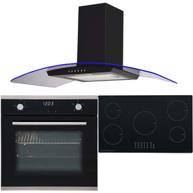 SIA 60cm Electric Single Oven, 5 Zone Induction Hob & 90cm 3 Colour Curved Hood