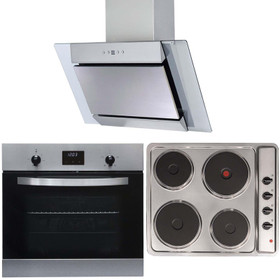 SIA 60cm True Fan Electric Single Oven, 4 Zone Plate Hob And Angled Cooker Hood
