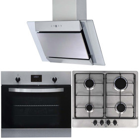 SIA 60cm Electric Single Oven, 4 Burner Gas Hob & Angled 60cm Chimney Cooker Hood