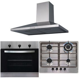 SIA 60cm Stainless Steel Electric True Fan Oven, 4 Burner Gas Hob &Cooker Hood