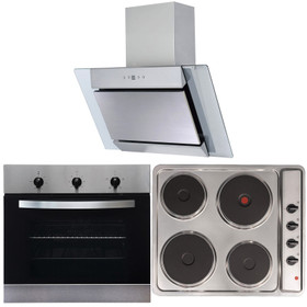 SIA 60cm True Fan Single Electric Oven, 4 Zone Plate Hob & Angled Cooker Hood