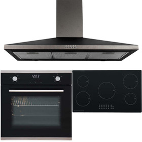 SIA 60cm Electric Single Oven, 5 Zone Induction Hob & 90cm Chimney Cooker Hood