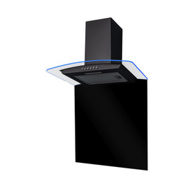 SIA CPLE60BL 60cm Edge Lit Curved Glass Black Cooker Hood And Glass Splashback