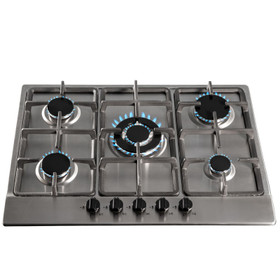 SIA SSG701SS 70cm Stainless Steel 5 Burner Gas Hob With Cast Iron Pan Stands