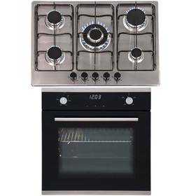 SIA 60cm Black Touch Control Single Oven & 70cm Stainless Steel 5 Burner Gas Hob